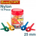 CLAMP SPRING NYLON 25MM 15PCE PLASTIC JAR VARIOUS COLOURS